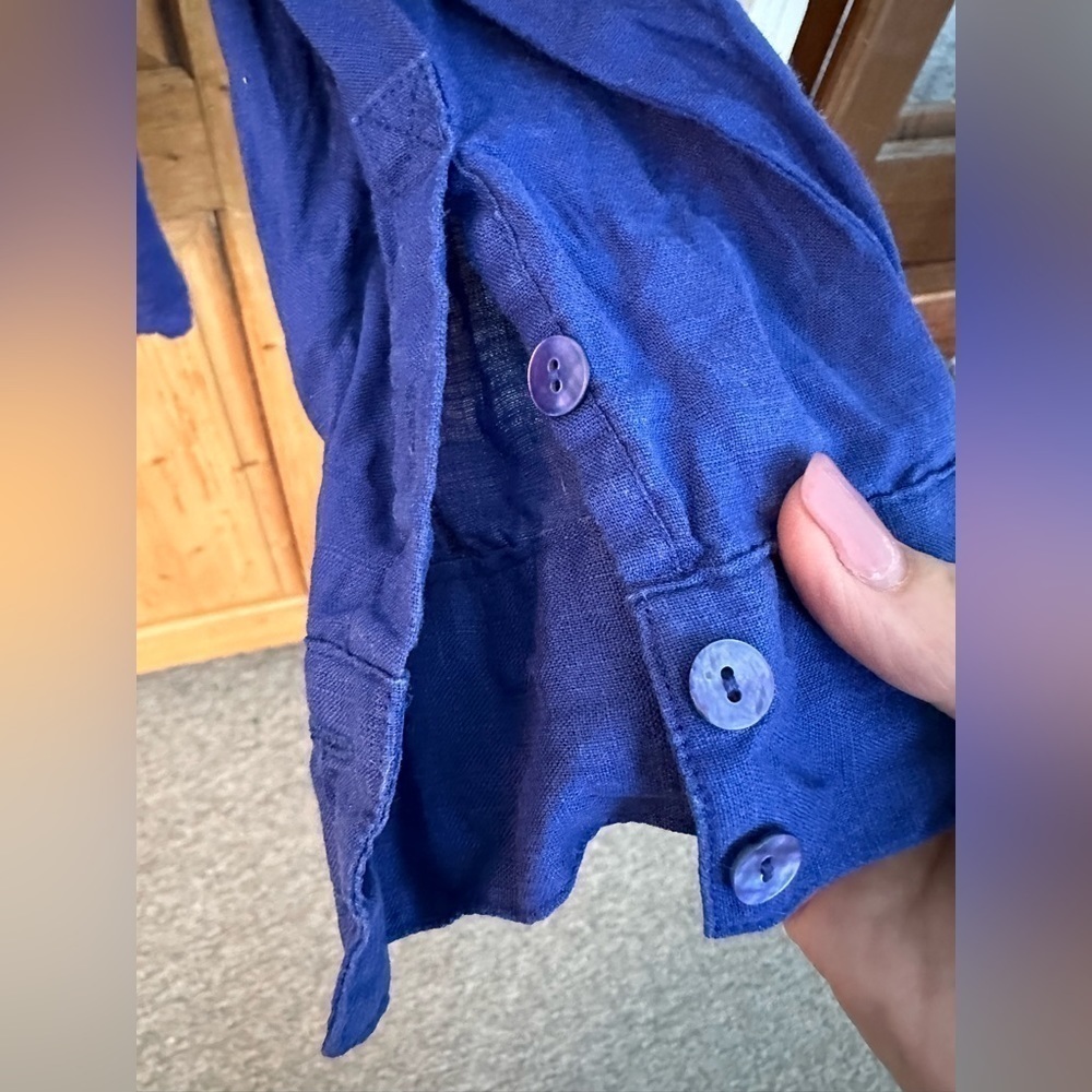 Eileen Fisher Size Small Cobalt Blue Linen Button Down - Picture 7 of 13